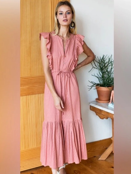 Emerson Fry Dresses & Skirts - Emerson Fry India Collection Chandra Dress Pink Swiss Dot 100% Cotton Size L